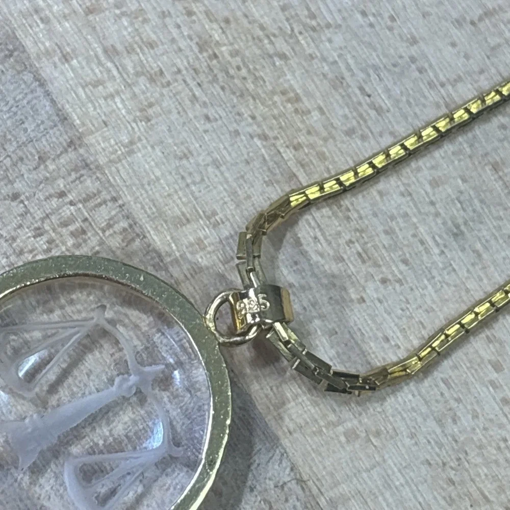 Vintage Libra Zodiac Scales Pendant Necklace gold tone